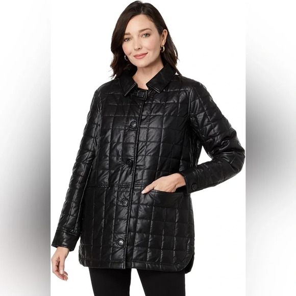 Sam Edelman Size Large Black Faux Leather Quilted Jacket‎ - Picture 2 of 12